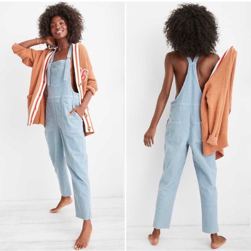 AERIE Blue Oversized Corduroy Overalls size S